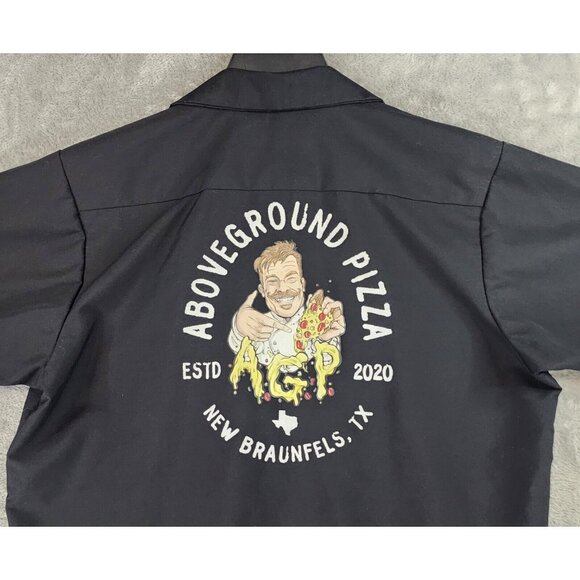 Red Kap Shirt Mens Large Black Above Ground Pizza Logo Button Up Short Sleeve - Picture 8 of 10